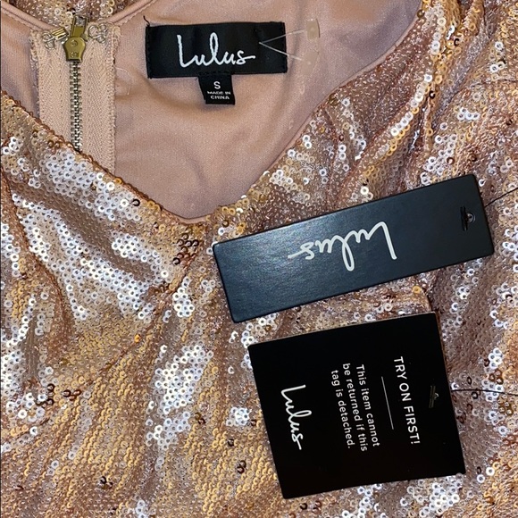 Lulu’s Rose Gold Pink Sequin Ruffle Mini Dress - Picture 6 of 9